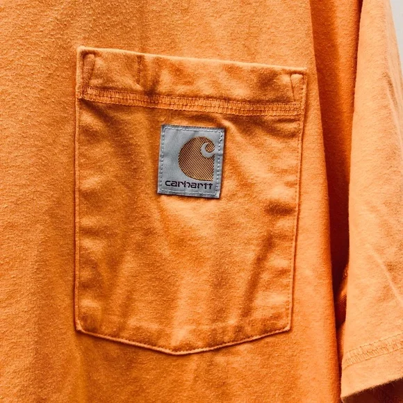 Carhartt Force Orange Peach Pocket Patch Relaxed Fit Tee T Shirt-Mens XL - Picture 4 of 5
